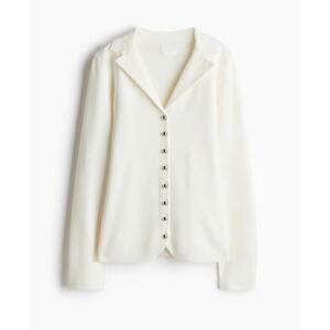 H&M Fine Knit Blazer Cardigan Cream Silver Button Front NWT Fitted Size L